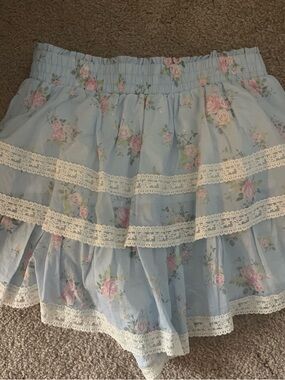 Altar'd State Light Blue Floral Tiered Mini Skirt